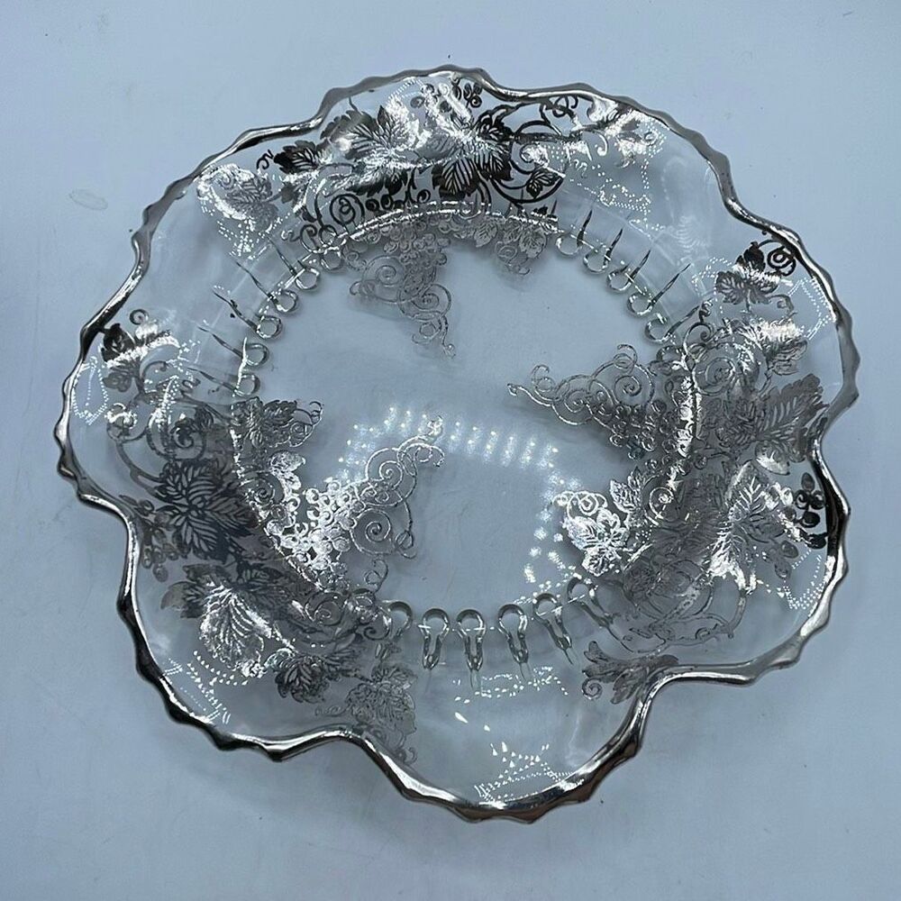 Vintage grape sterling silver overlay design dish shallow bowl